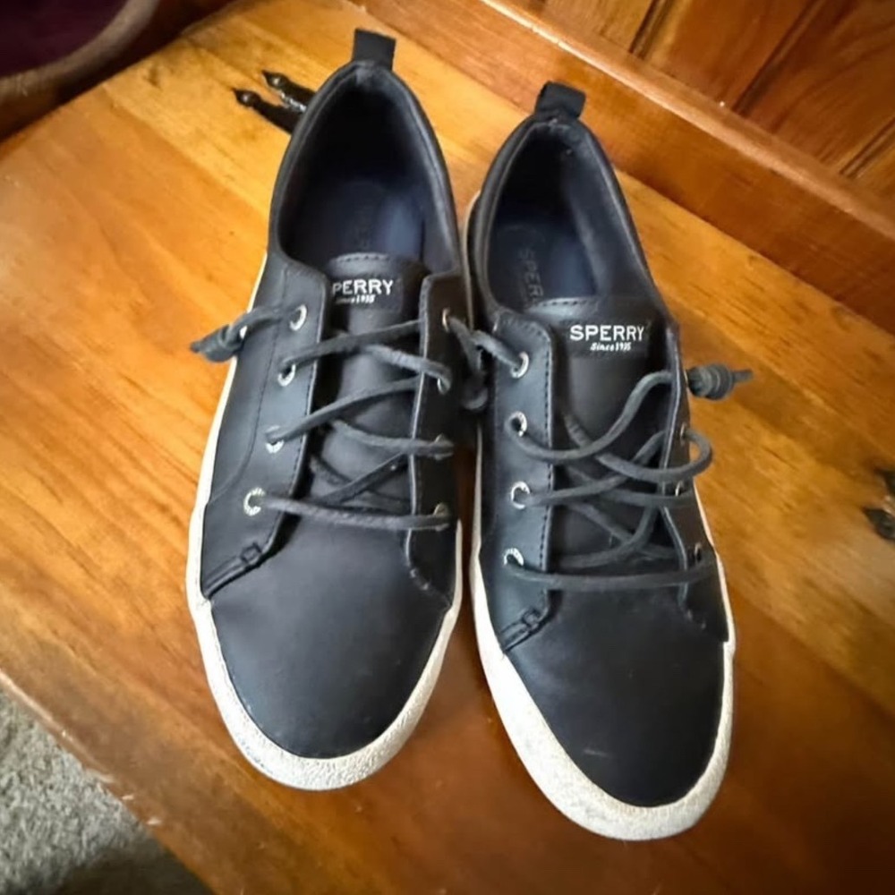 Sperry Women's Crest‎ Vibe black Leather Sneakers sz 9.5